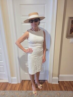 Joseph Ribkoff White Textured Sleeveless Midi Dress